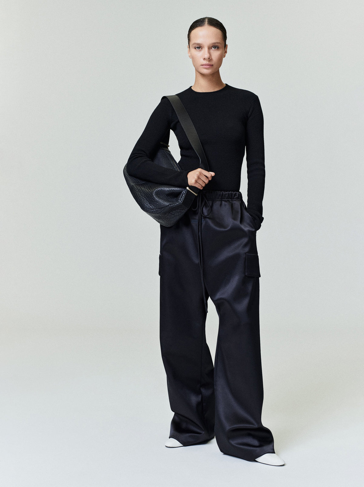 Fear of God Essentials Bonded Satin Wide Leg Field Pant Olive Green