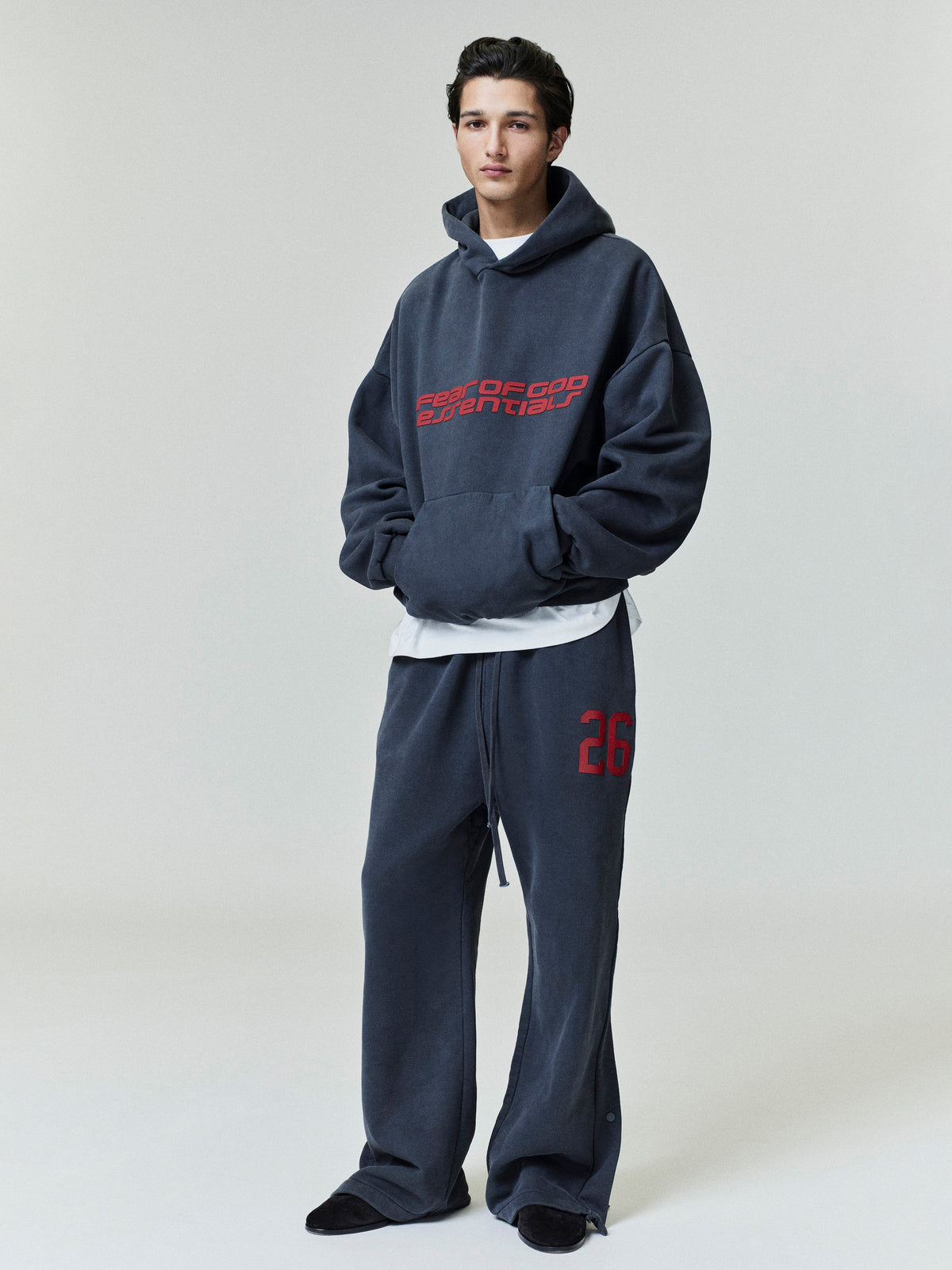 Fear of God Essentials Heavy Fleece 90s Hoodie Black Red