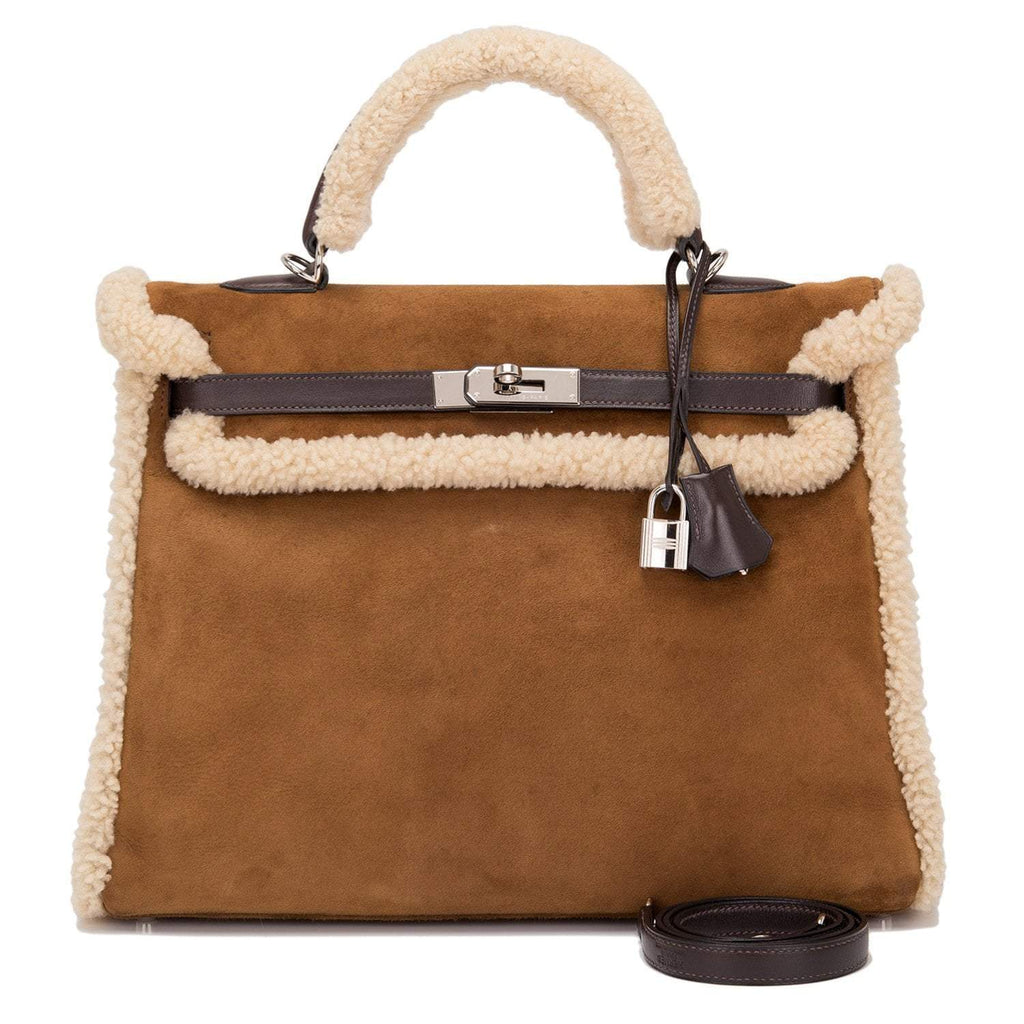 Hermes Teddy Shearling Kelly 35cm Palladium Hardware