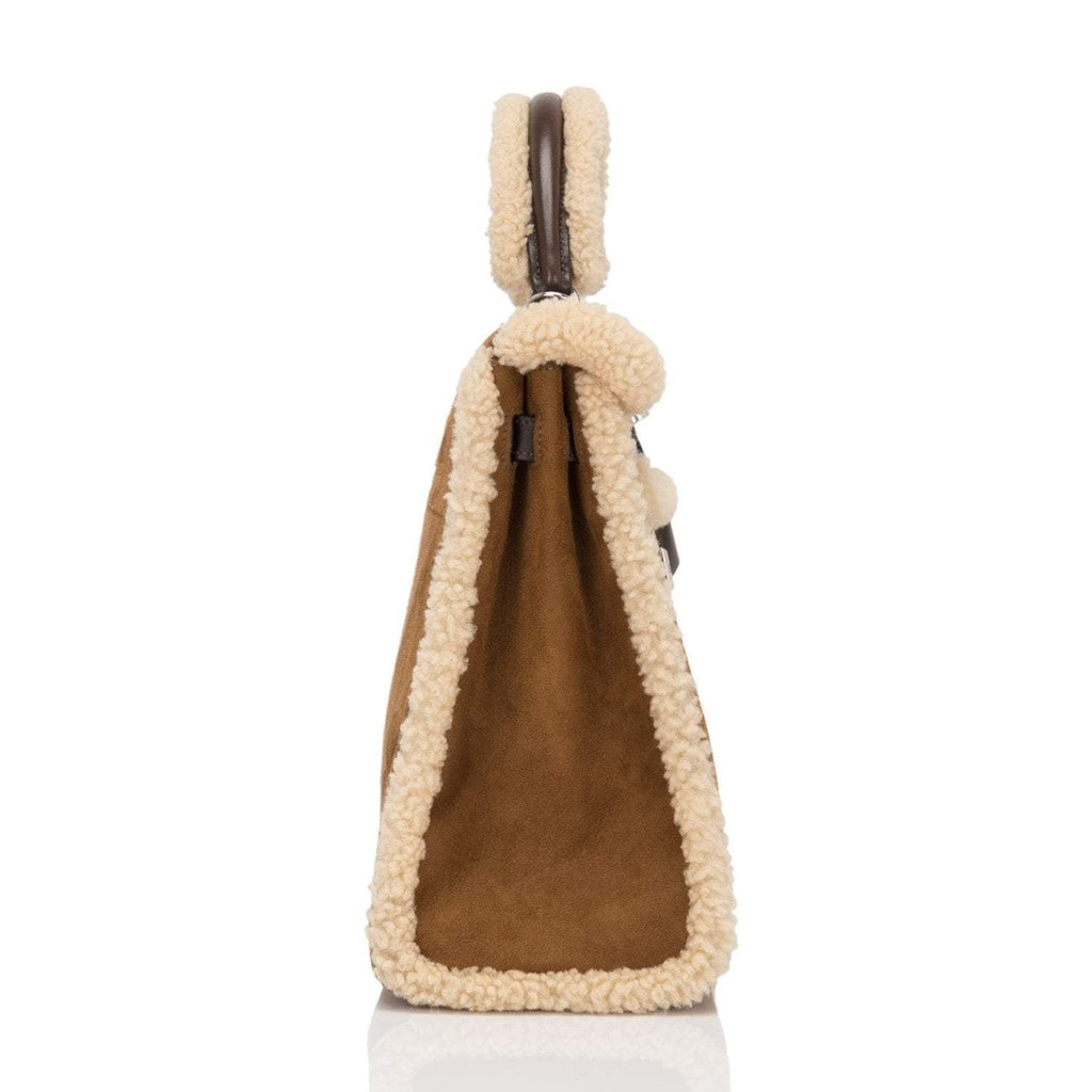 Hermes Teddy Shearling Kelly 35cm Palladium Hardware