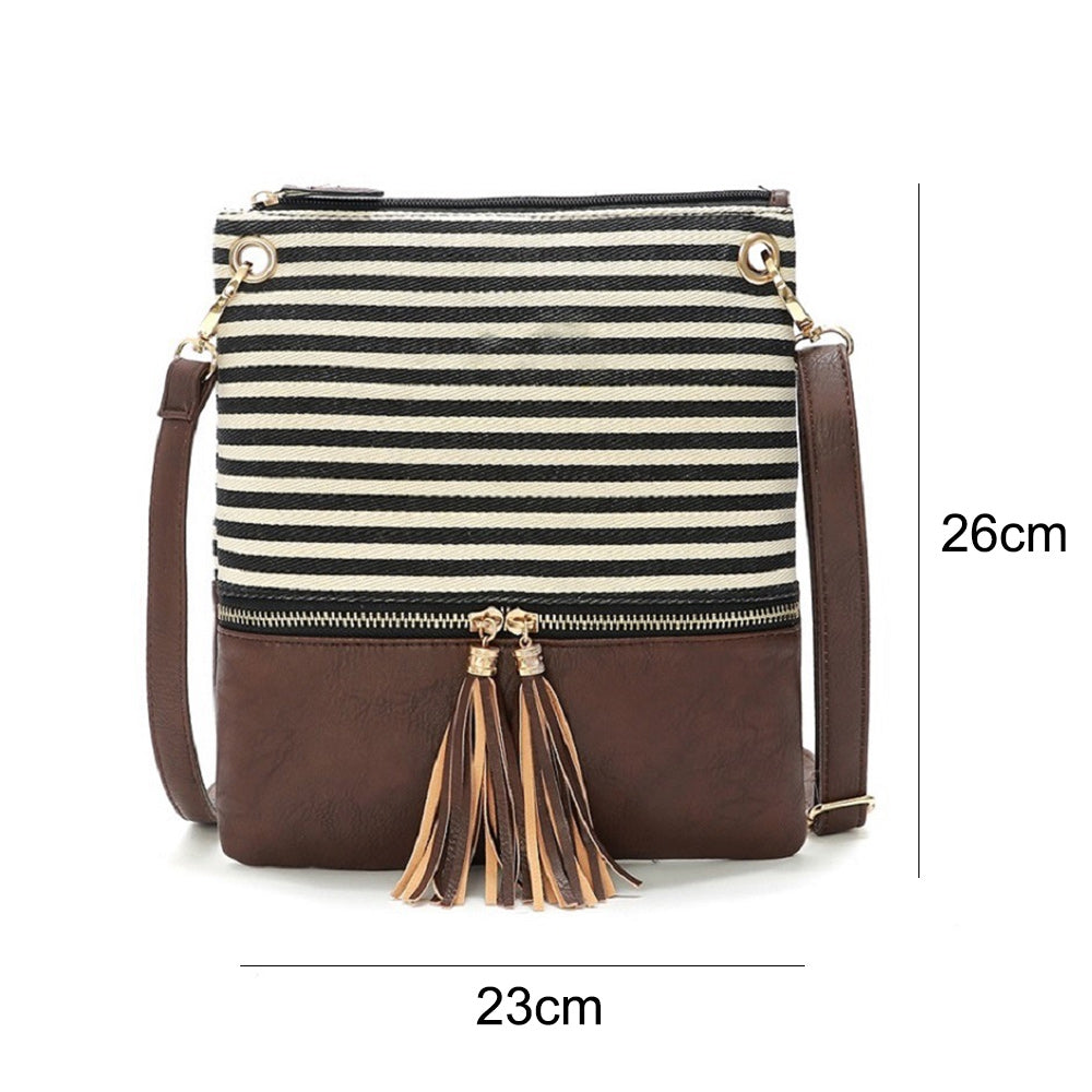 Bag Ag Woman Striped Canvas Crossbody Shoulder Bag