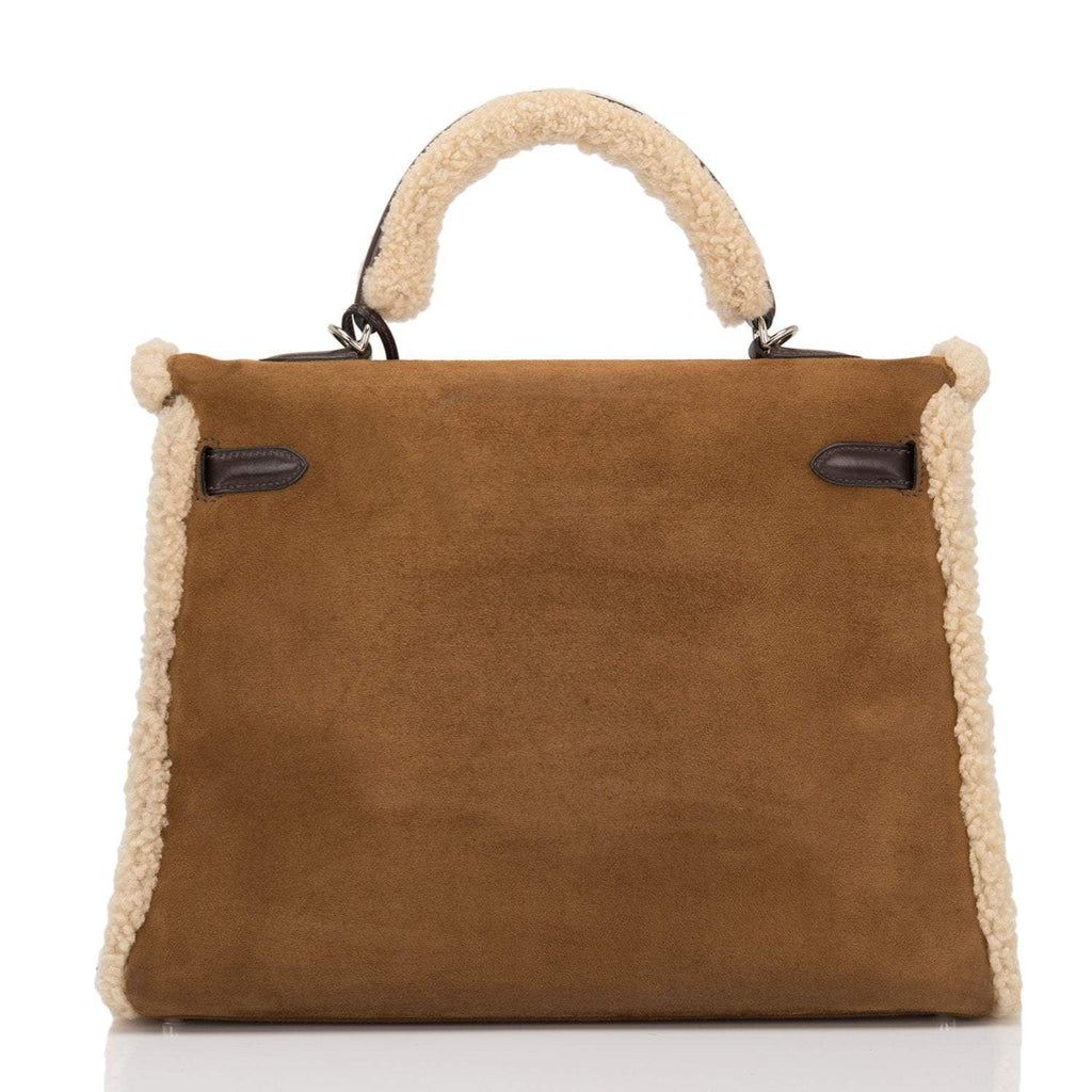 Hermes Teddy Shearling Kelly 35cm Palladium Hardware