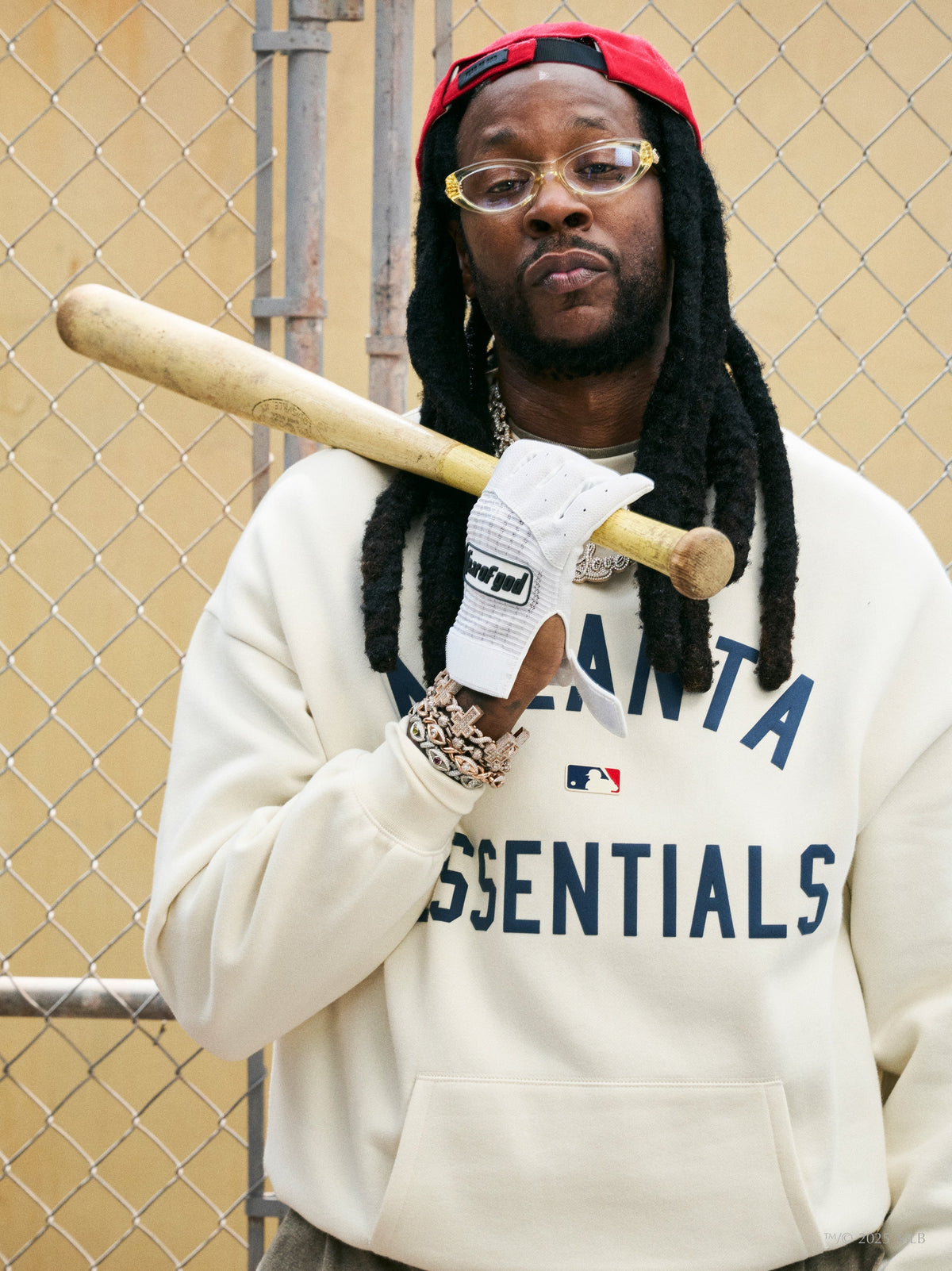 Fear of God Essentials Braves Sport Crewneck MLB Fleece Pullover Off White