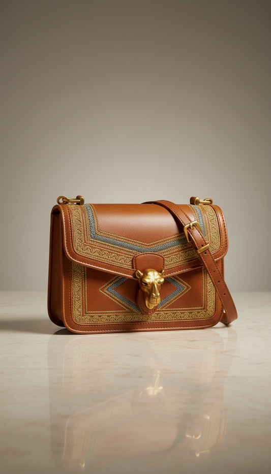 Gilded Camel Crossbody Satchel
