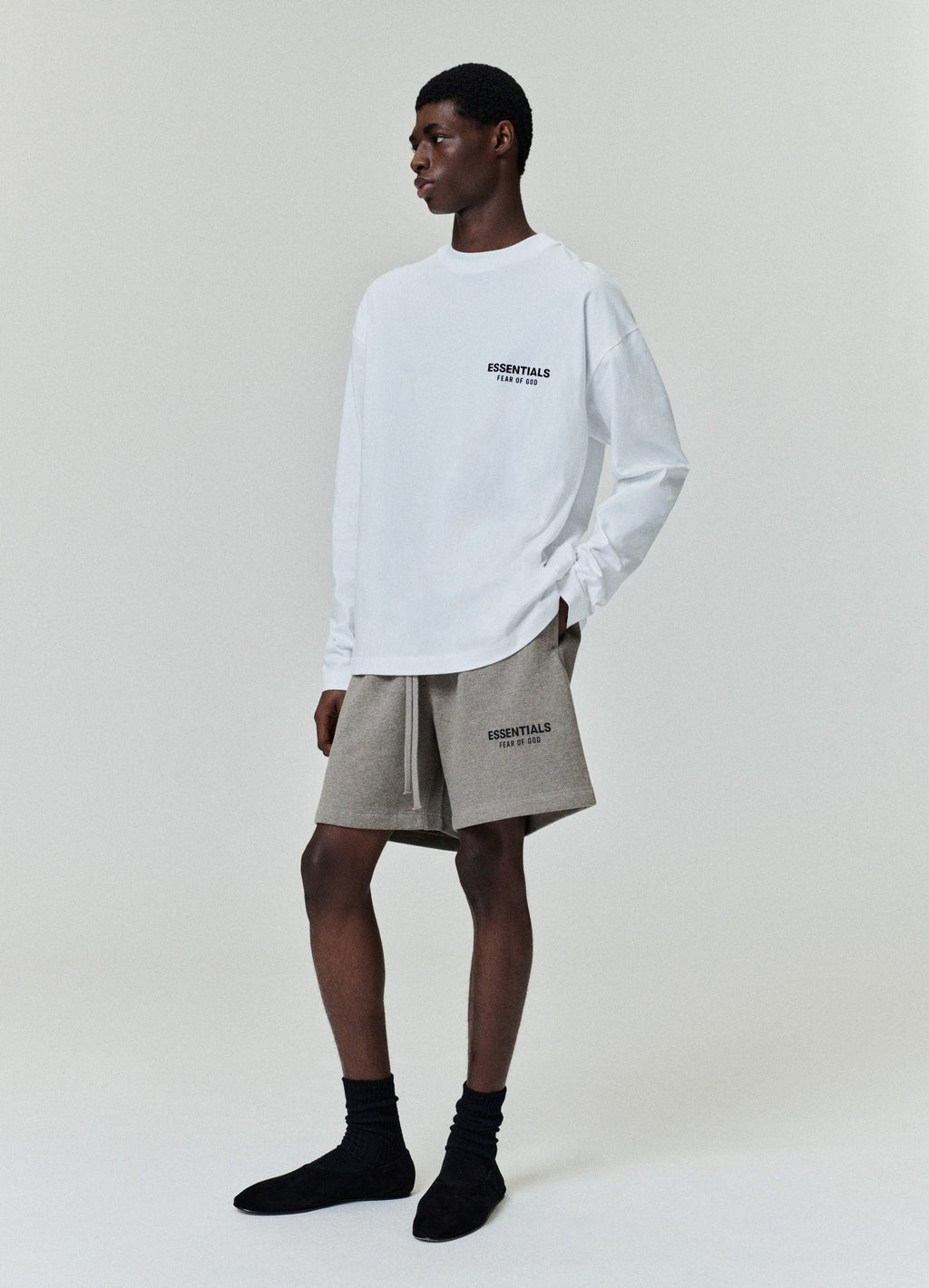 Fear of God Essentials Classic Long Sleeve Cotton Tee White Black
