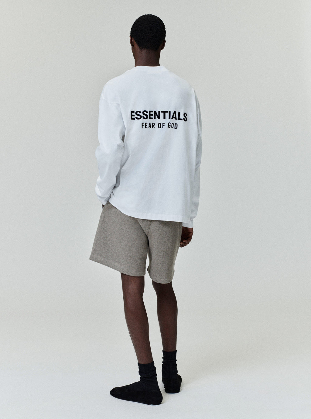 Fear of God Essentials Classic Long Sleeve Cotton Tee White Black