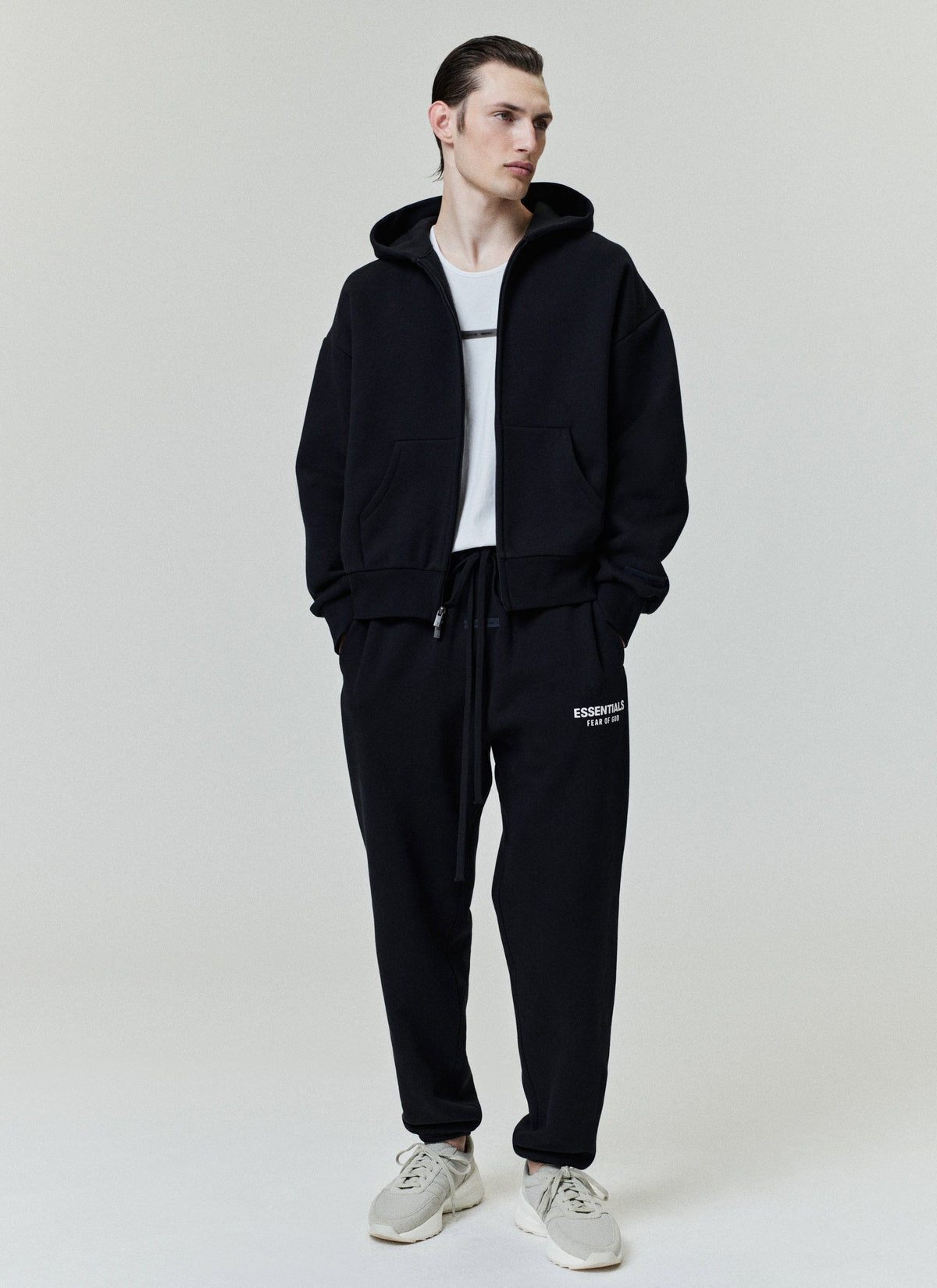Fear of God Essentials Classic Core Fleece Full Zip-Up Hoodie Black