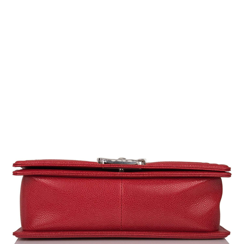 Chanel Red Chevron Caviar Old Medium Boy Bag Silver Hardware