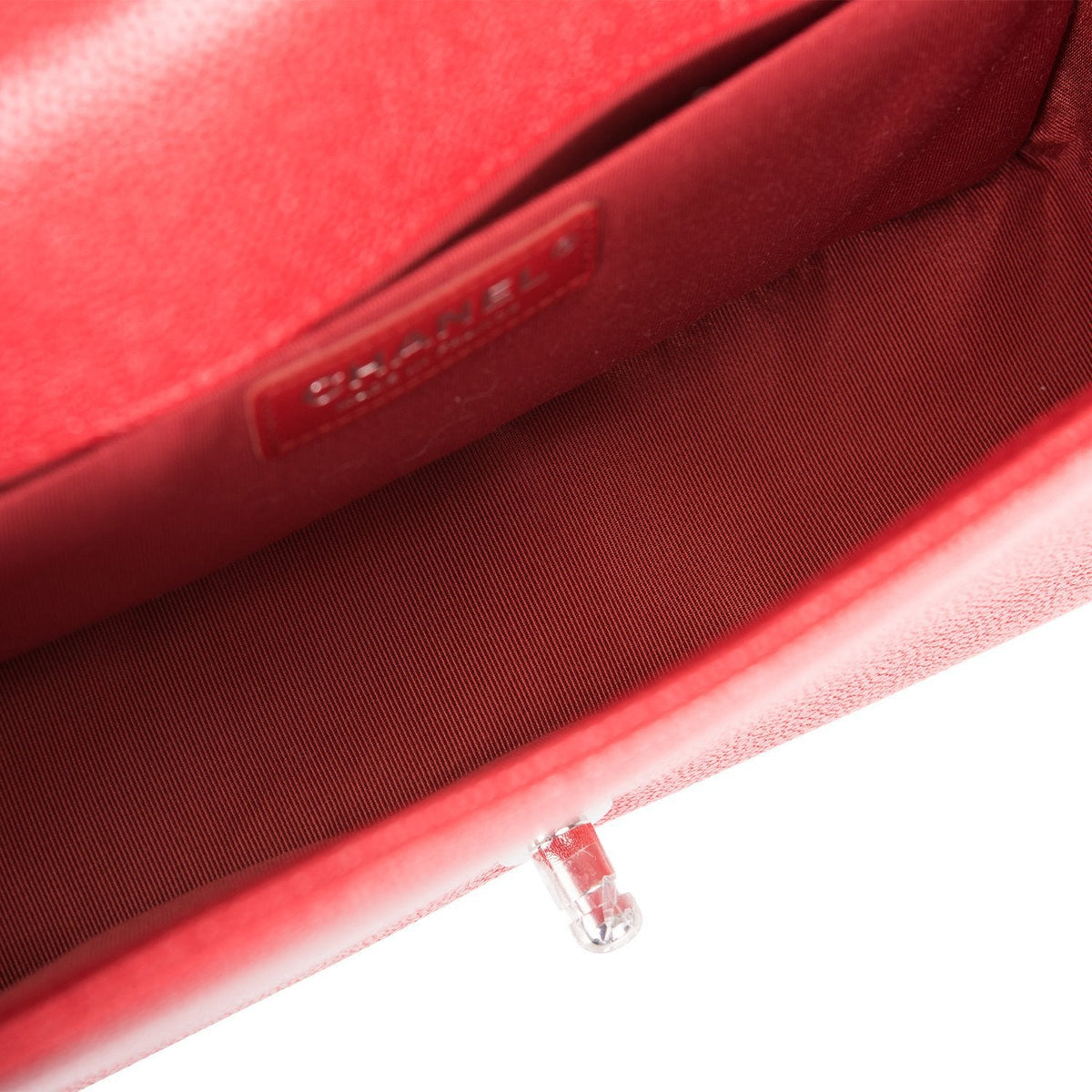 Chanel Red Chevron Caviar Old Medium Boy Bag Silver Hardware