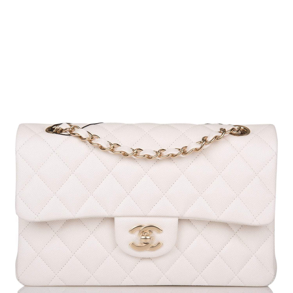 Chanel Small Classic Double Flap White Caviar Light Gold Hardware