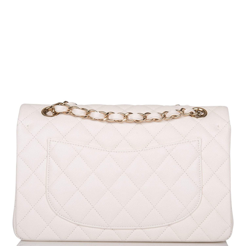 Chanel Small Classic Double Flap White Caviar Light Gold Hardware