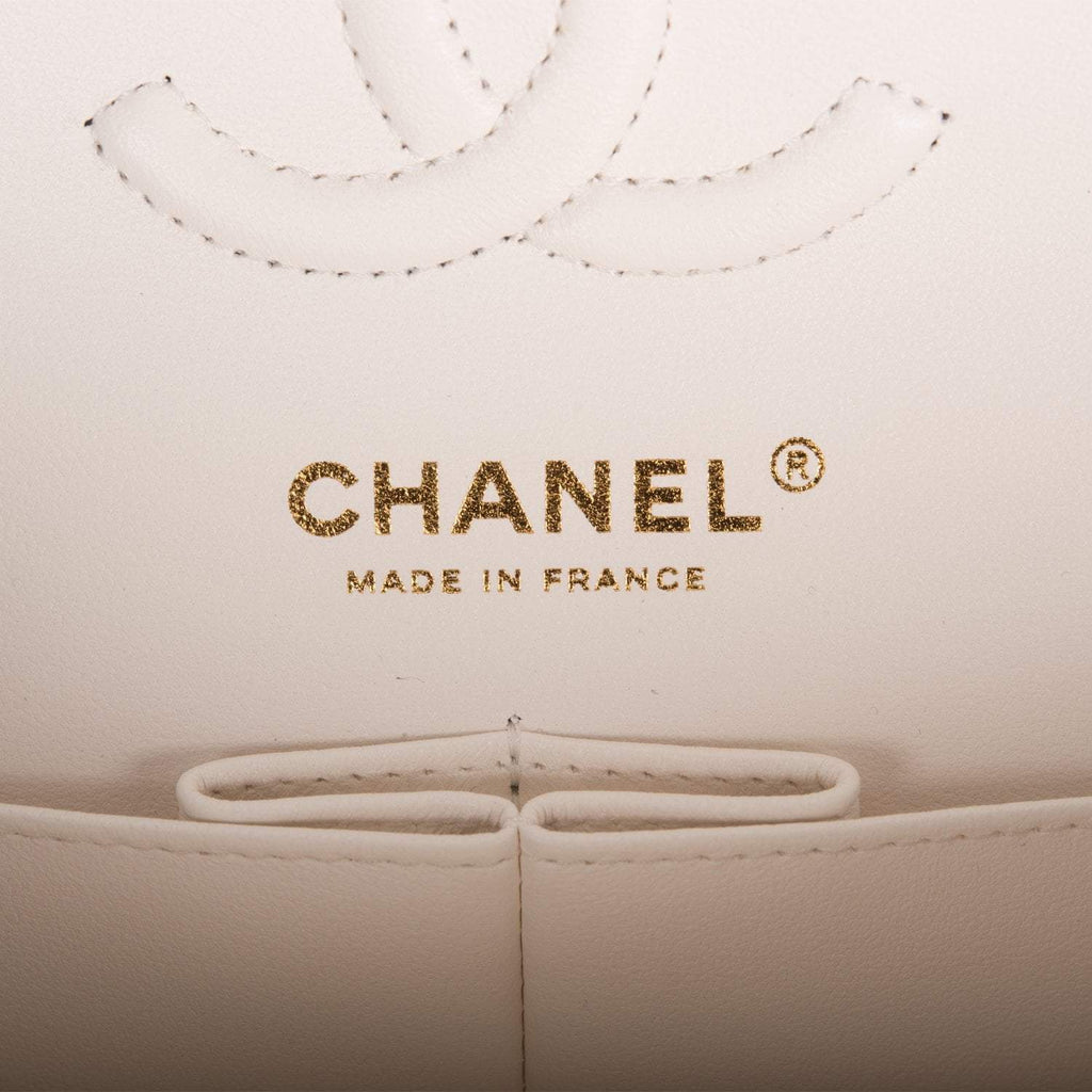 Chanel Small Classic Double Flap White Caviar Light Gold Hardware