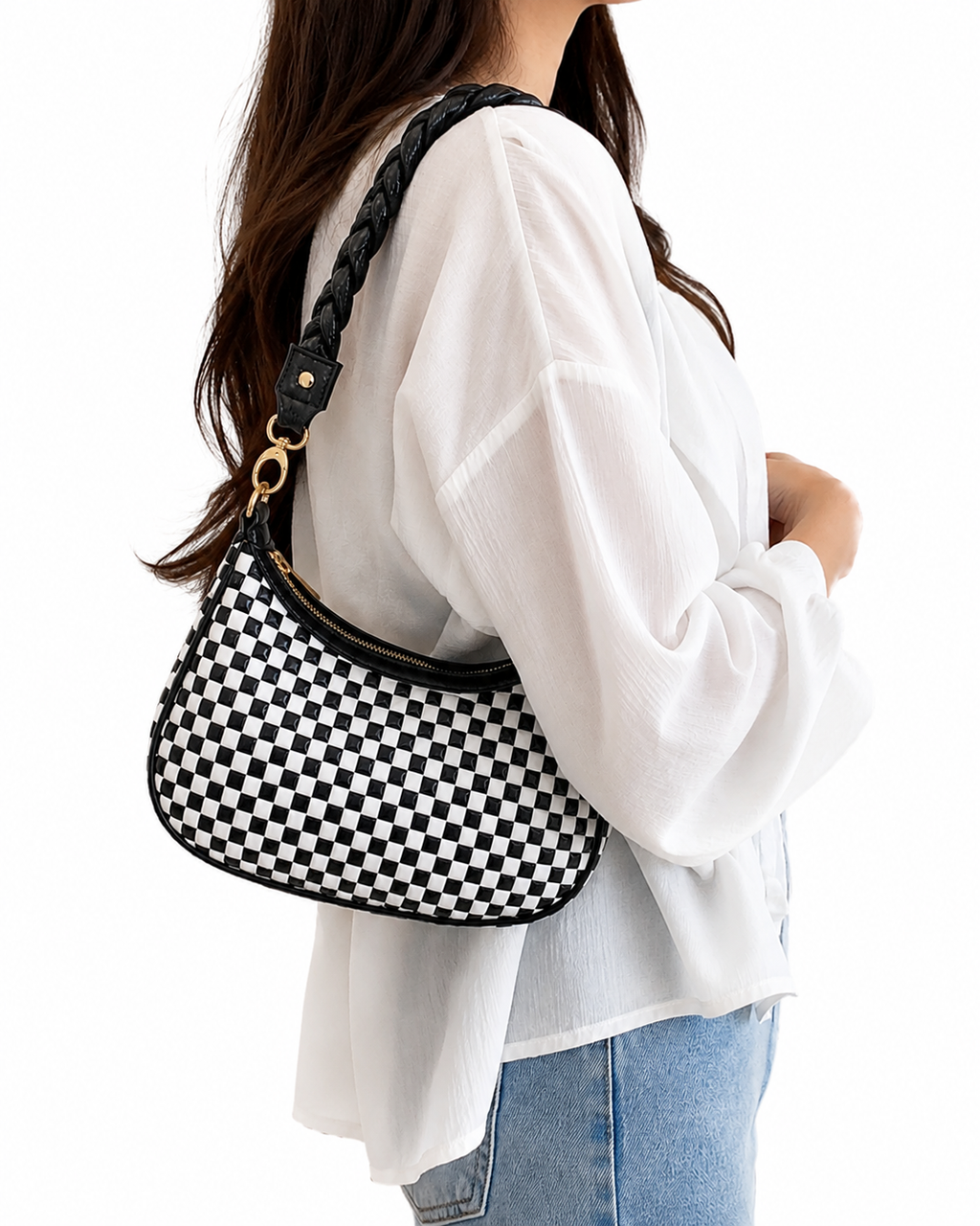 Bag Ag Woman Woven Vegan Leather Hobo Handbag