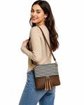 Bag Ag Woman Striped Canvas Crossbody Shoulder Bag