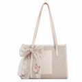 Bag Ag Woman Woven Straw Vegan Leather Shoulder Tote Bag
