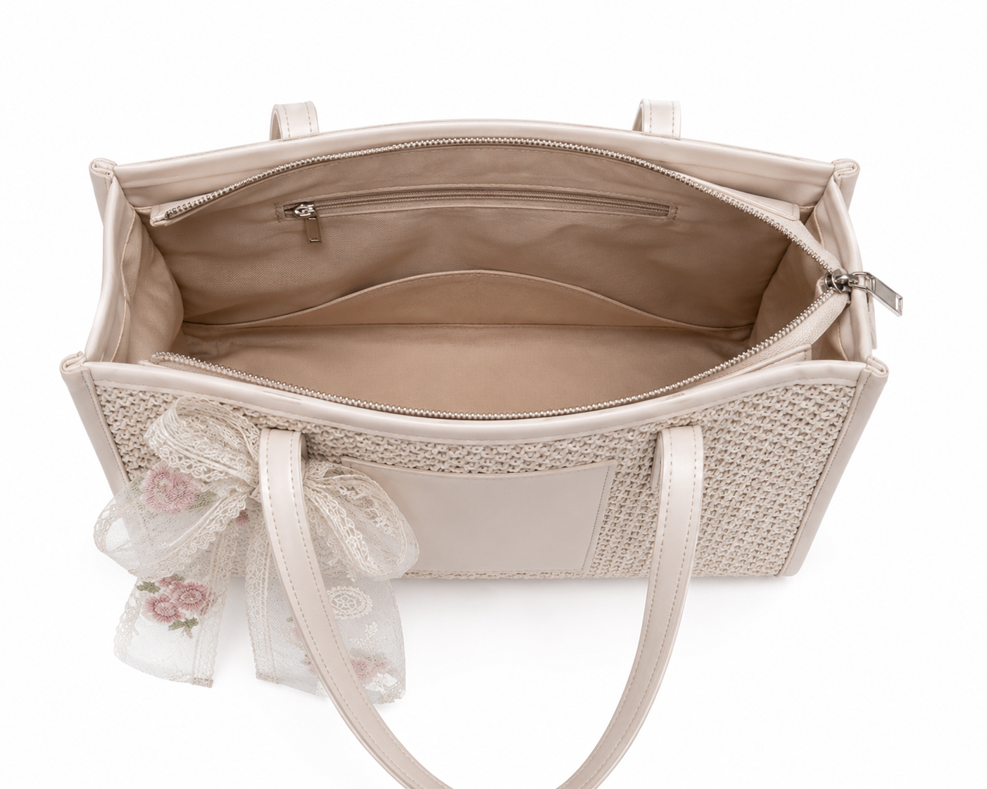 Bag Ag Woman Woven Straw Vegan Leather Shoulder Tote Bag