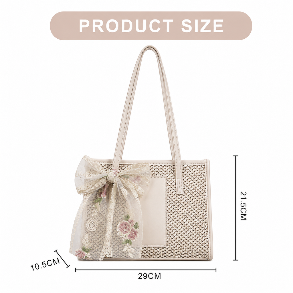 Bag Ag Woman Woven Straw Vegan Leather Shoulder Tote Bag