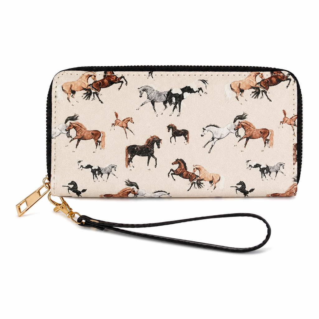 Bag Ag Woman Equestrian Horse Print Zippered Wristlet Clutch Wallet