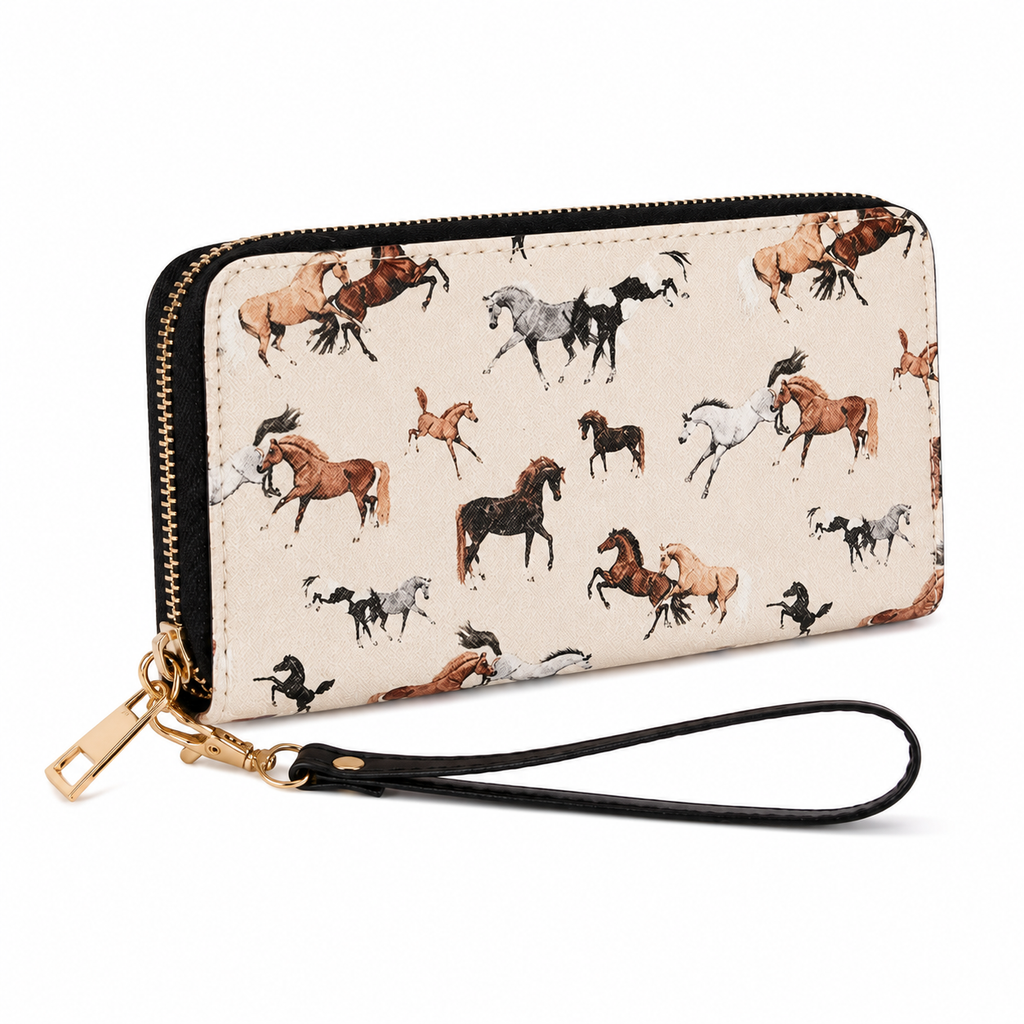 Bag Ag Woman Equestrian Horse Print Zippered Wristlet Clutch Wallet