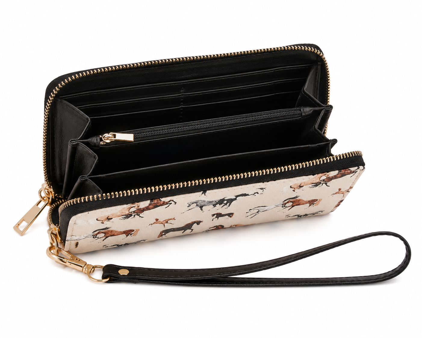 Bag Ag Woman Equestrian Horse Print Zippered Wristlet Clutch Wallet