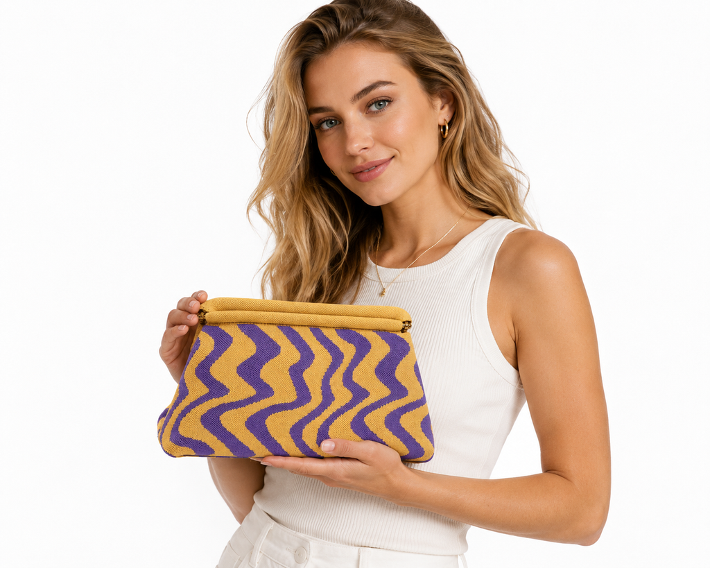 Bag Ag Woman Mah Jongg Striped Woven Storage Clutch