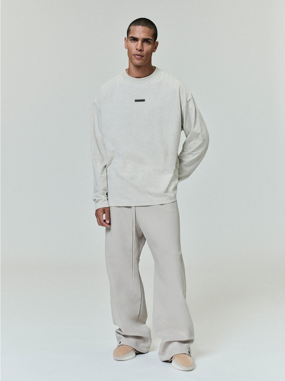 Fear of God Essentials Classic Long Sleeve Cotton Jersey Tee Light Gray