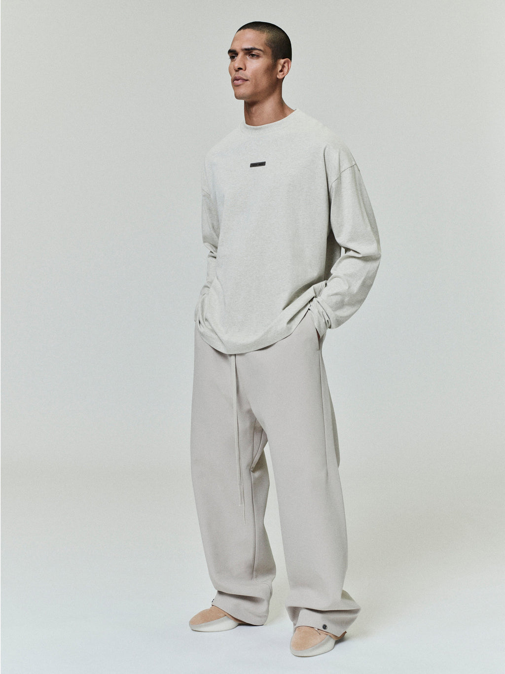 Fear of God Essentials Classic Long Sleeve Cotton Jersey Tee Light Gray