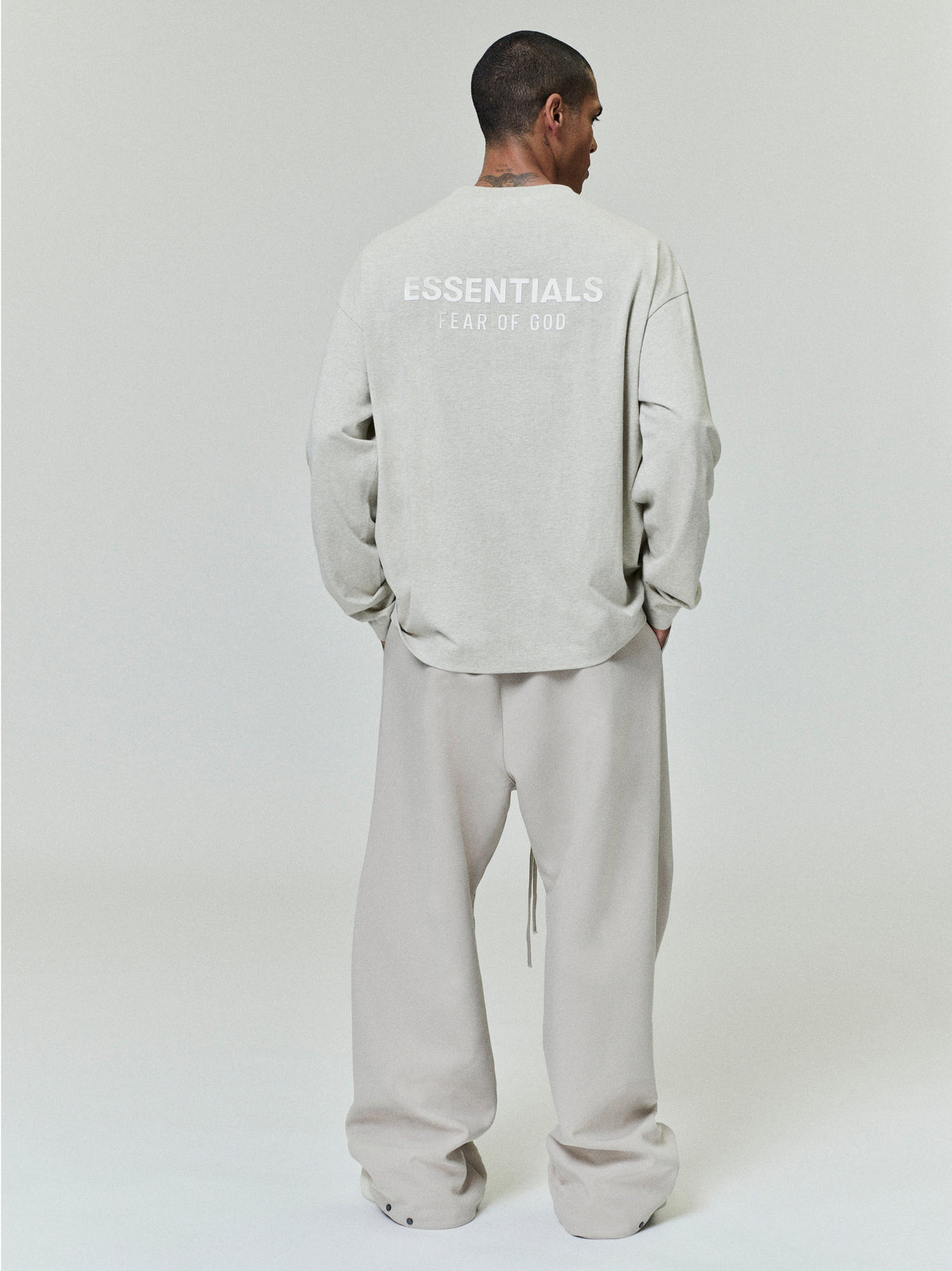 Fear of God Essentials Classic Long Sleeve Cotton Jersey Tee Light Gray