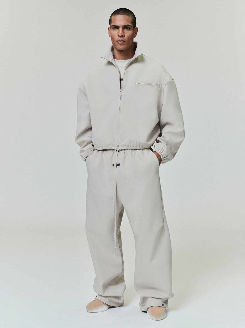 Fear of God Essentials Bonded Canvas Zip-Up Jacket Light Beige