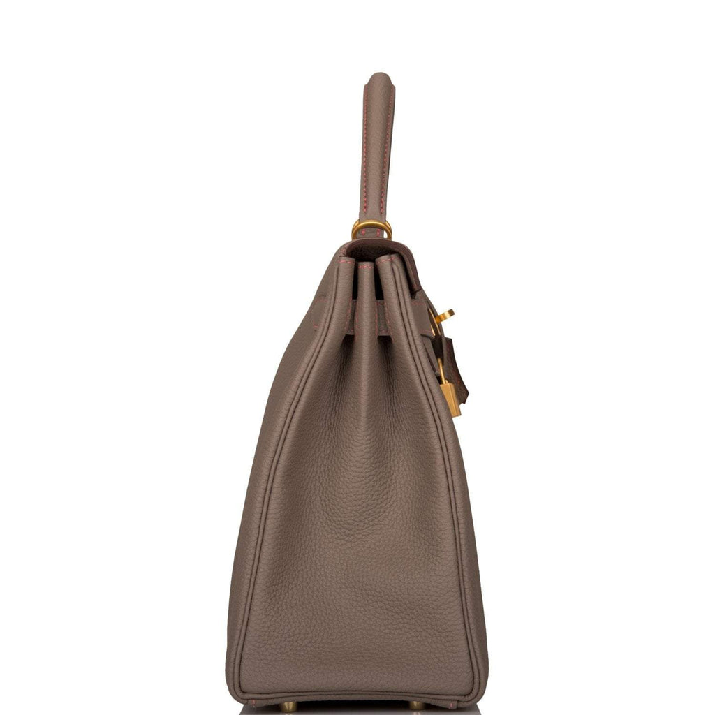 Hermes Horseshoe Stamp (HSS) Gris Asphalte Verso Togo Retourne Kelly 32cm Brushed Gold Hardware