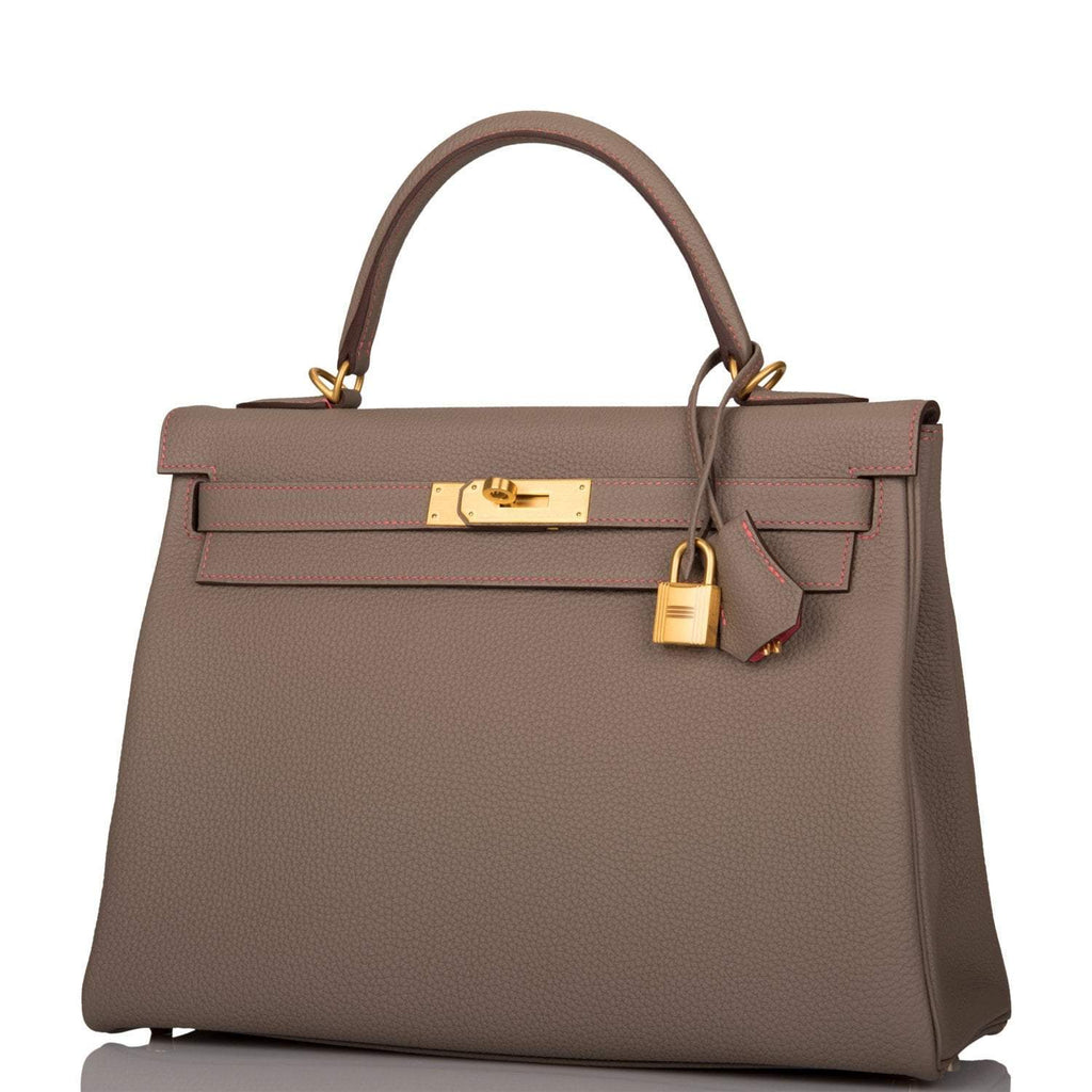 Hermes Horseshoe Stamp (HSS) Gris Asphalte Verso Togo Retourne Kelly 32cm Brushed Gold Hardware