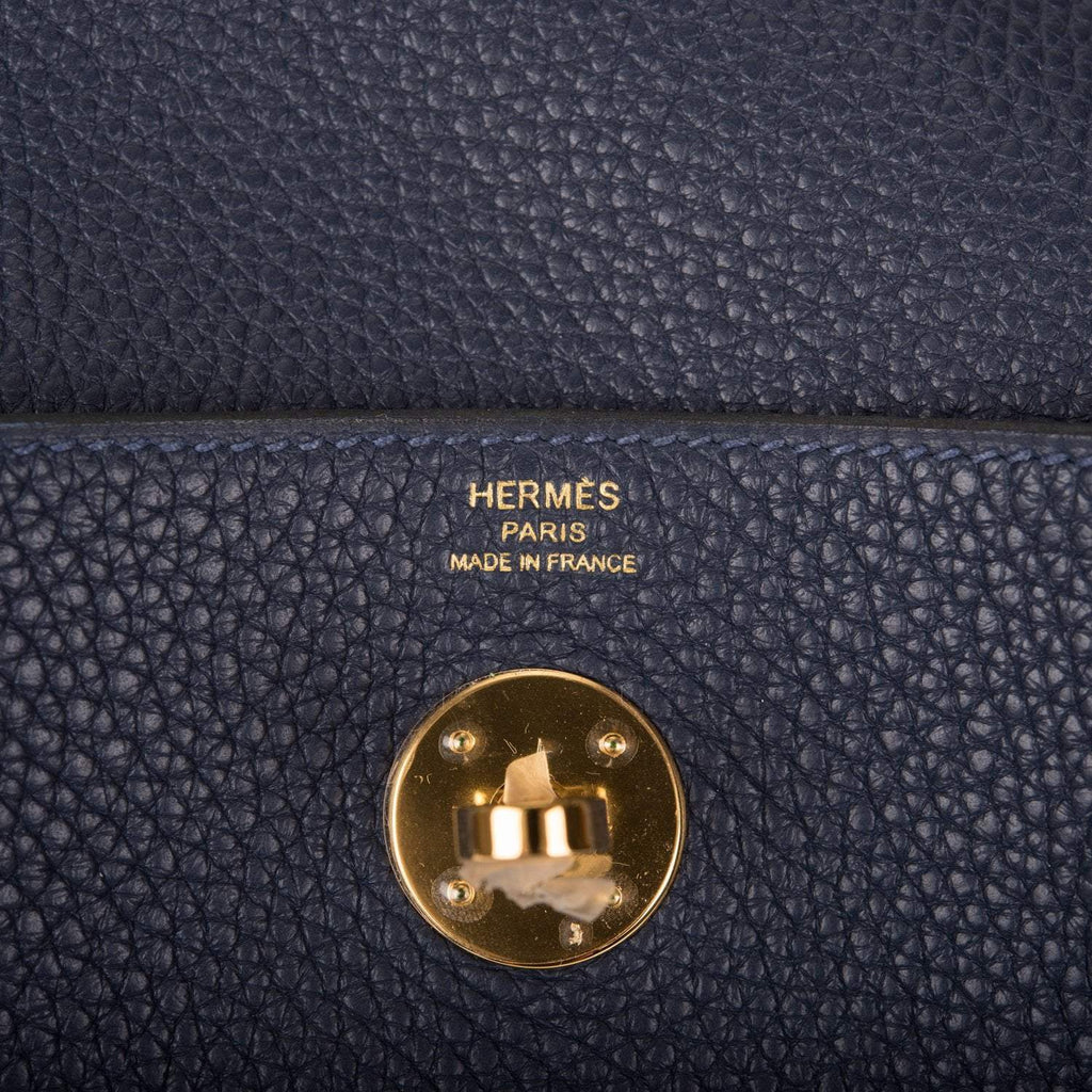 Hermes Bleu Nuit Clemence Lindy 26cm Gold Hardware