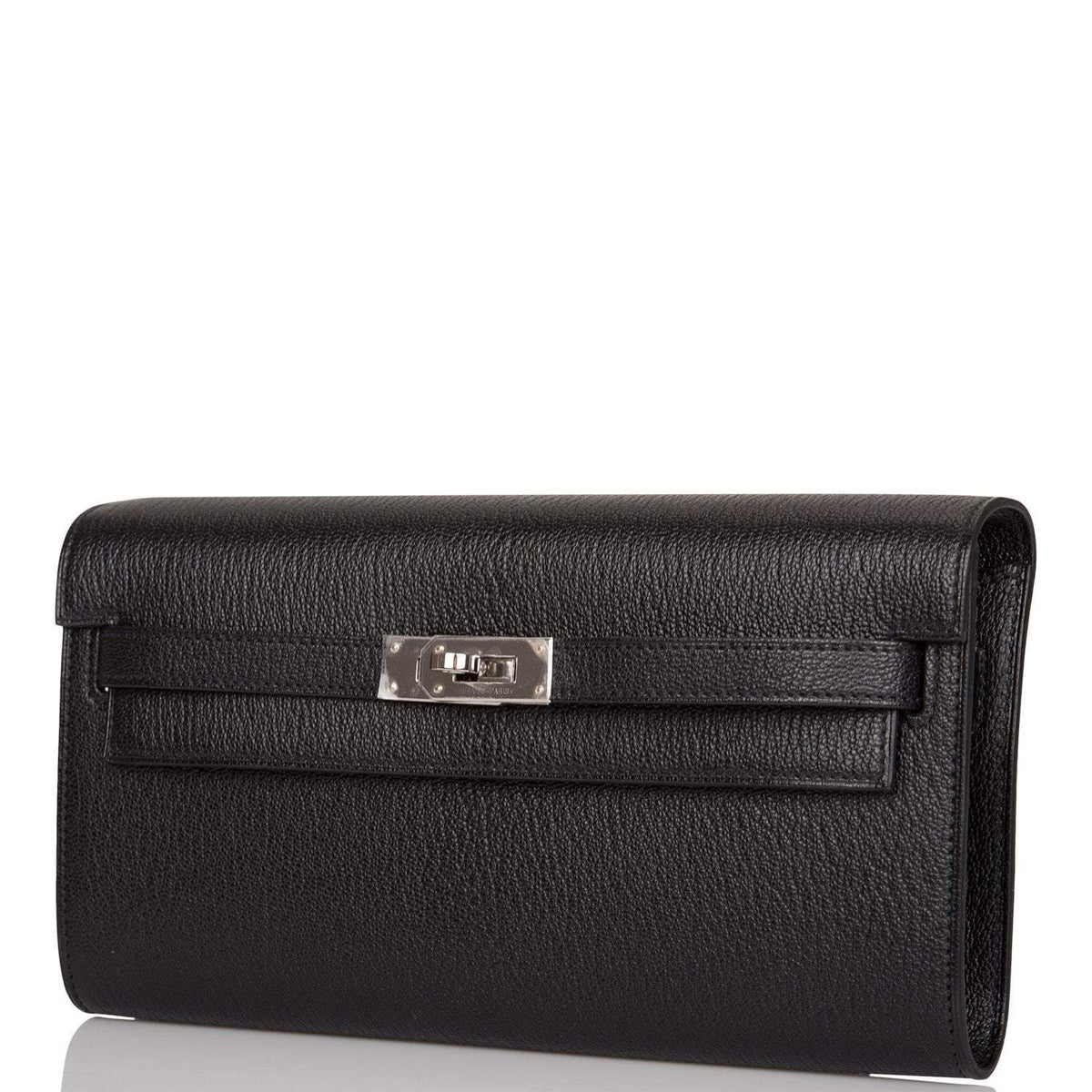 Hermes Black Chevre Kelly Wallet To Go Palladium Hardware