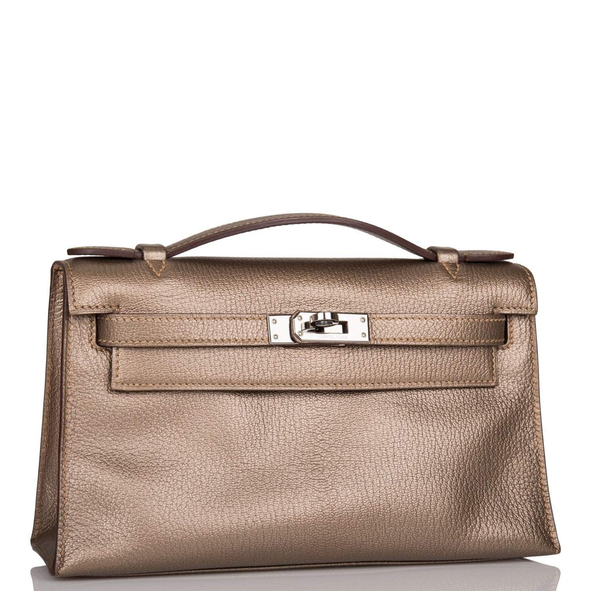 Vintage Hermes Kelly Pochette Bronze Chèvre Ruthenium Hardware Woman