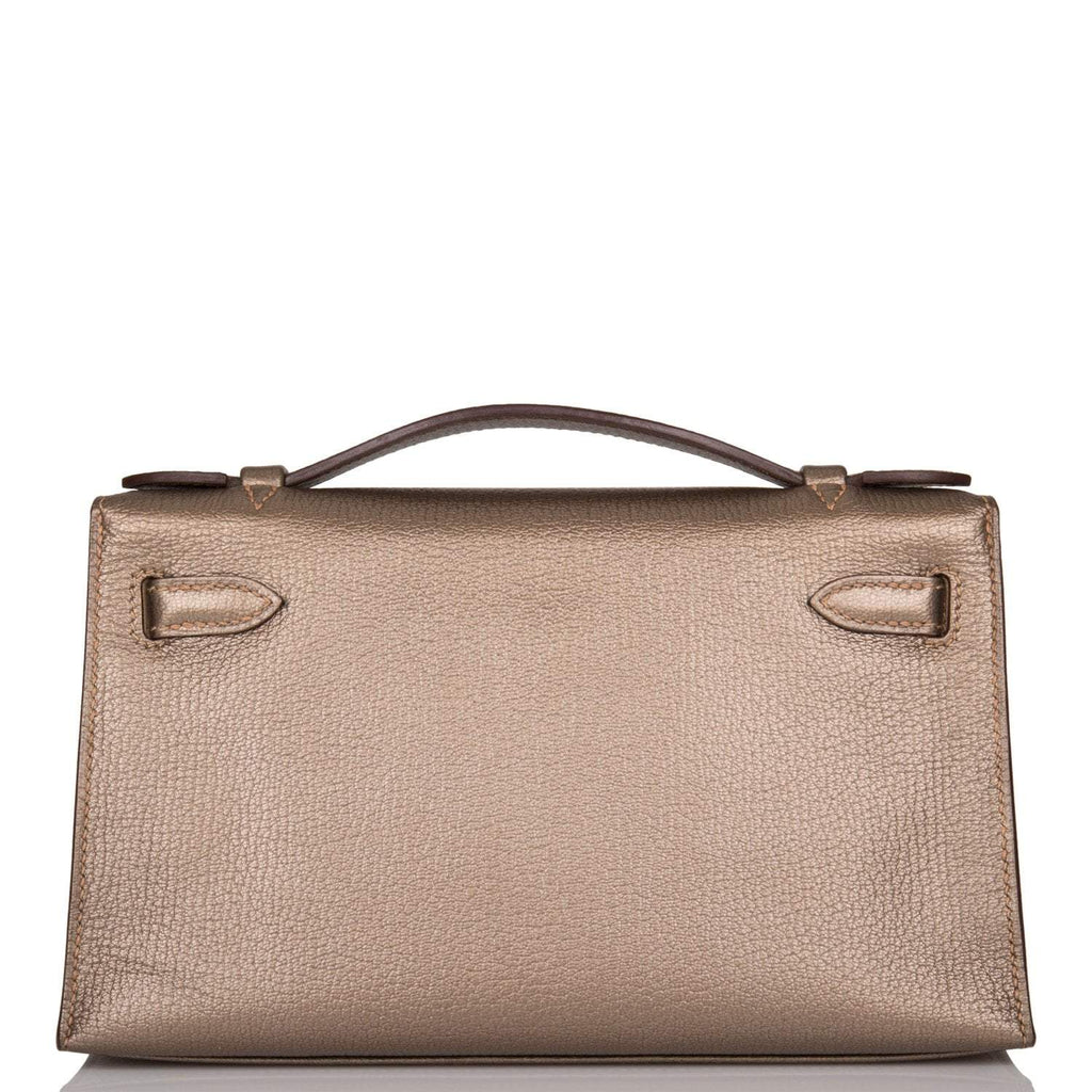 Vintage Hermes Kelly Pochette Bronze Chèvre Ruthenium Hardware Woman