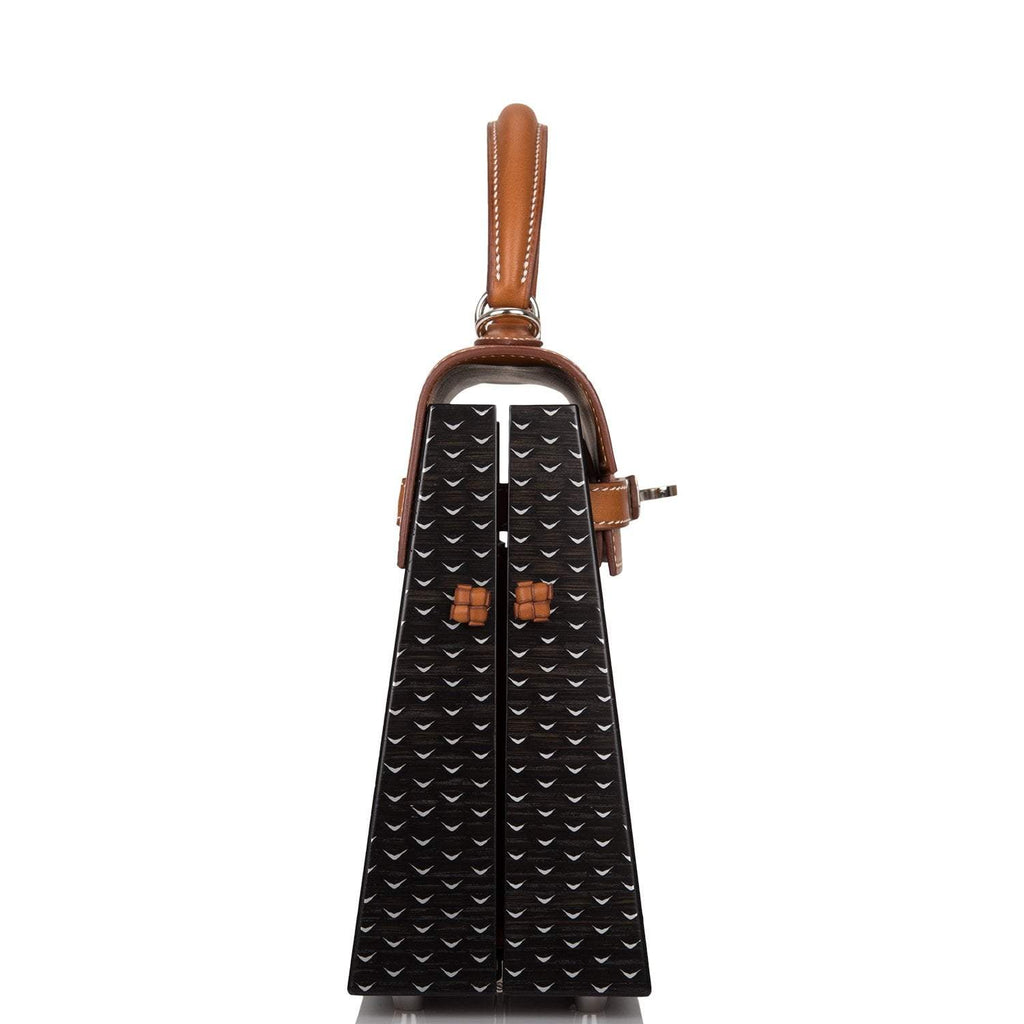 Hermes Fauve Barenia and Natural Wood "Kelly Wood" 22cm Palladium Hardware