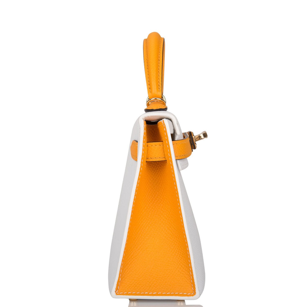 Hermes Horseshoe Stamp (HSS) White and Jaune D'Or Epsom Sellier Kelly 20cm Permabrass Hardware