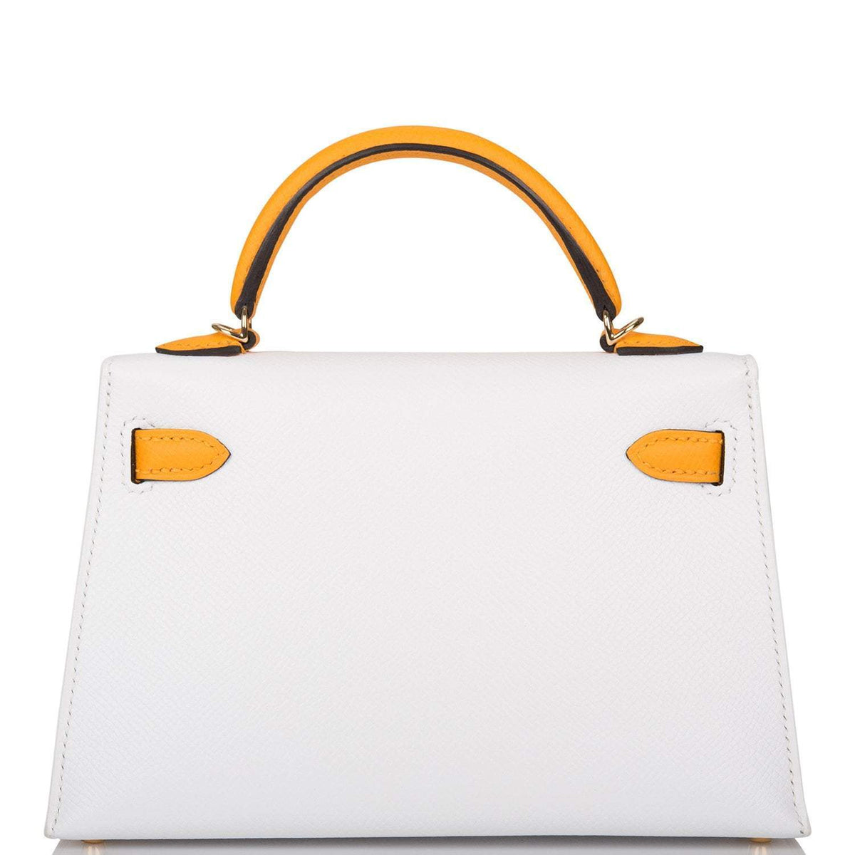 Hermes Horseshoe Stamp (HSS) White and Jaune D'Or Epsom Sellier Kelly 20cm Permabrass Hardware