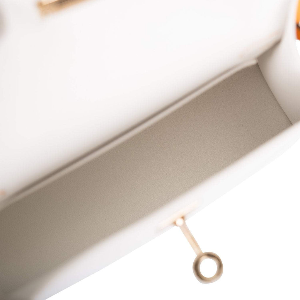 Hermes Horseshoe Stamp (HSS) White and Jaune D'Or Epsom Sellier Kelly 20cm Permabrass Hardware