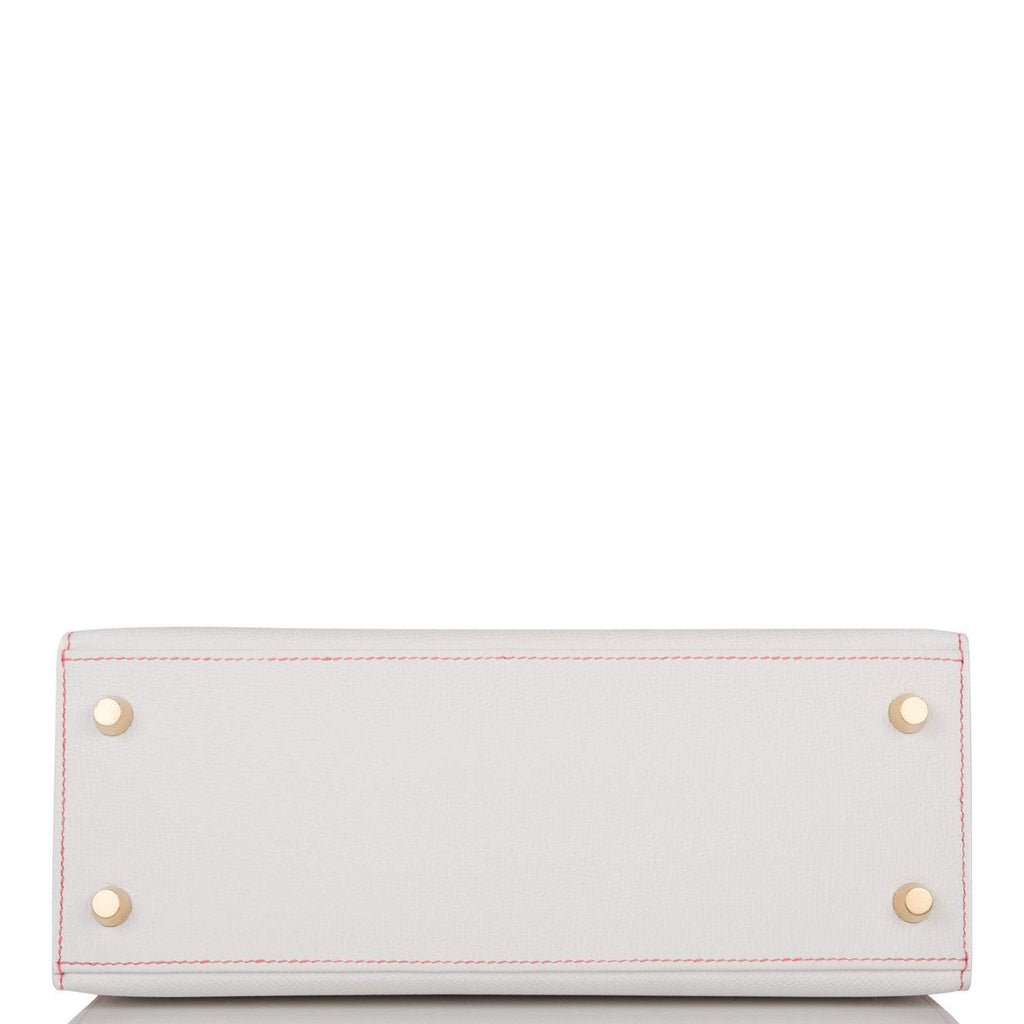 Hermes Horseshoe Stamp (HSS) Bi-Color White and Rose Azalee Epsom Sellier Kelly 25cm Permabrass Hardware