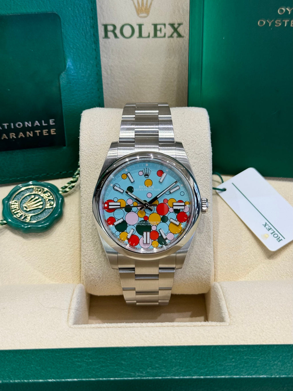 Rolex Oyster Perpetual 41 124300 Turquoise Celebration Dial Watch