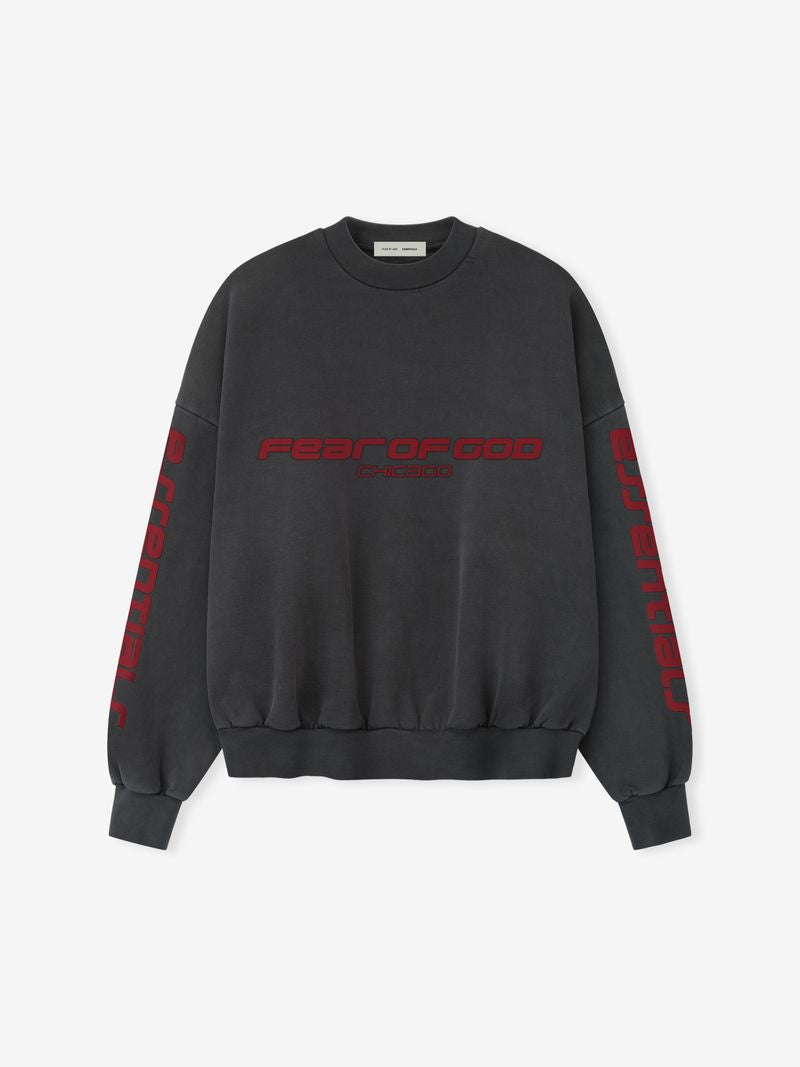 Fear of God Essentials Chicago Heavy Fleece Cropped Sweatshirt Dark Grey Red