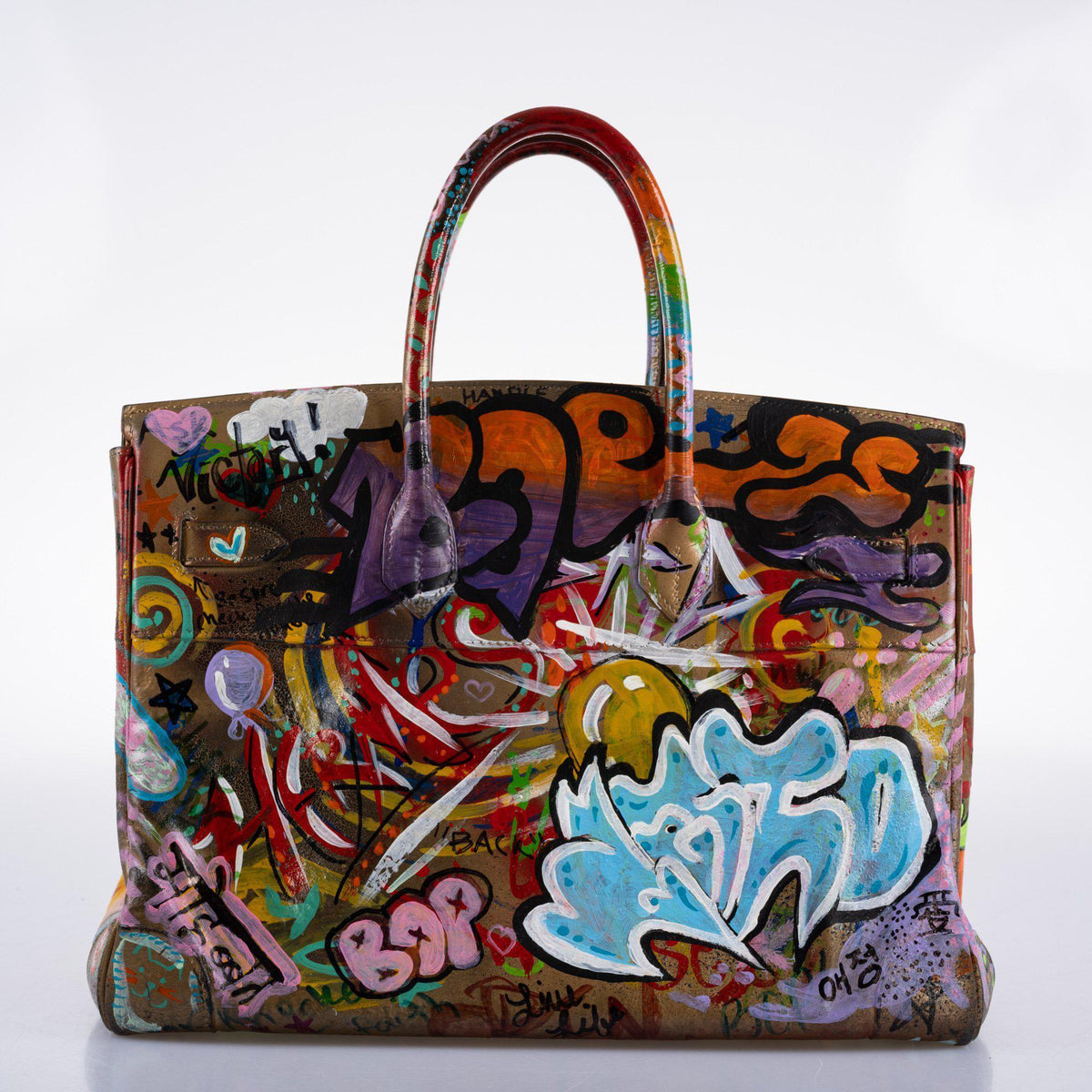 Full view of graffiti bag with expressionist-inspired brush strokes