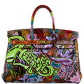 Front view of Hermes Birkin 35 Graffiti Edition with vibrant artwork
