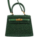 Front view of Vintage Hermes Kelly of Oz 20 in Vert Clair Epsom with Swarovski Crystals